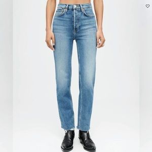 REDONE Comfort Stretch High Rise Stove Pipe jeans in "mid 80s"